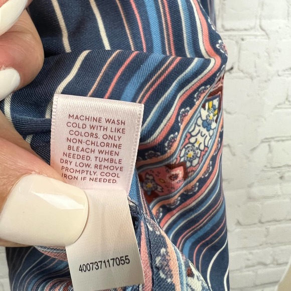 LC Lauren Conrad Blue Stripe Tie Bell Sleeve Blouse XL - Picture 5 of 6